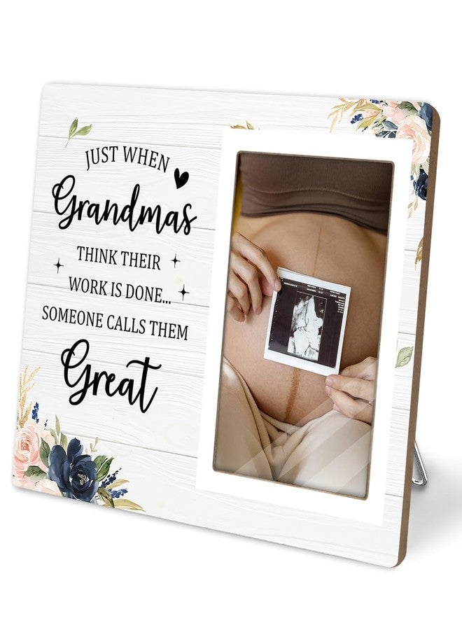 KLYTINK Grandma Gifts Photo Frame, Great Grandmothre Gifts for Gigi Grandmother Gift Wooden Picture Frames, Pregnancy Announcement Picture Frames, Just When Grandmas Think Their Work Is Done (White Grandma, 4 x 6 Photo) - Image 1